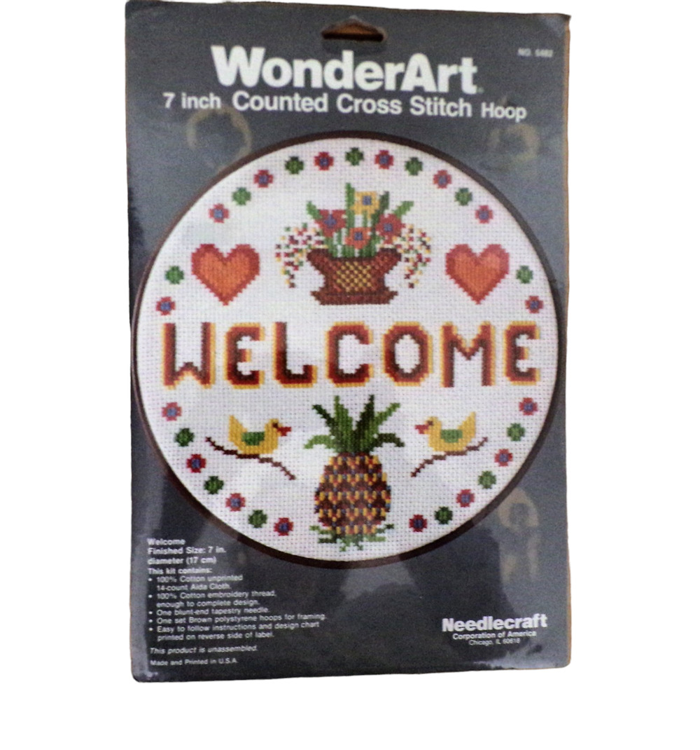 WonderArt Counted Cross Stitch Kit Hoop Frame "Welcome" #5482